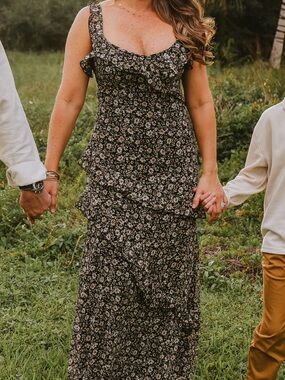 Black Floral Ruffle Maxi Dress